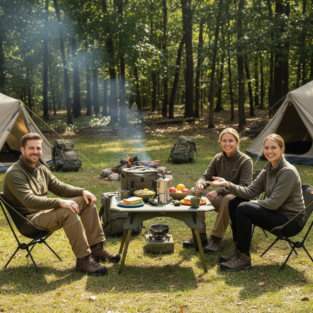 TOPCHANCES versatile table doubles as grill station or outdoor dining surface.
