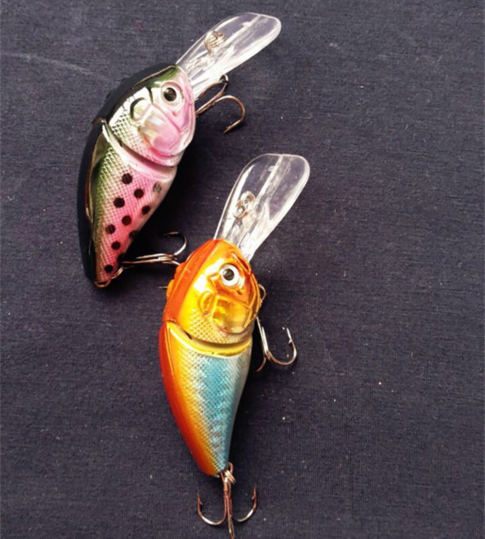 Hard plastic lures with rattles and lifelike eyes