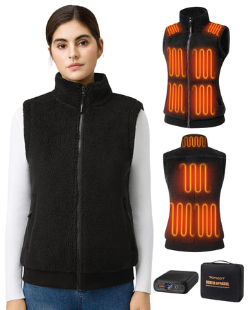 Topdot fuzzy fleece heated vest front view delivering all-day warmth for outdoor activities.