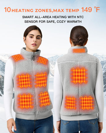 Topdot fuzzy fleece heated vest women back view showing nine-zone heating coverage