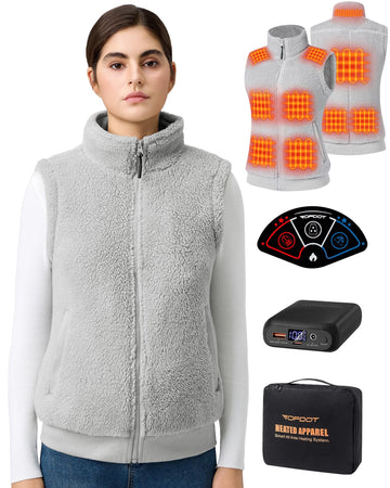 Topdot fuzzy fleece heated vest women front view for all-day warmth on commutes