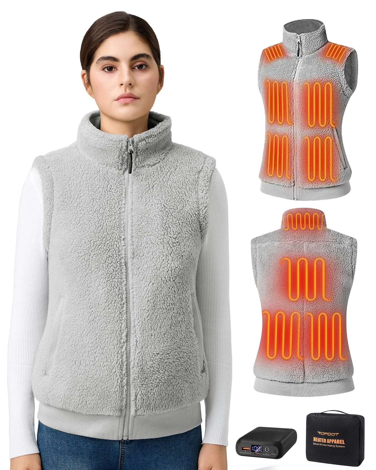 Topdot Fuzzy Fleece Heated Vest front view with warm fleece for all-day outdoor warmth.