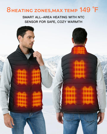 Topdot heated vest heat zones with control button for personalized comfort.