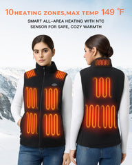 Topdot heated vest women heat zones highlight chest and back coverage for core warmth.