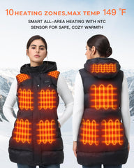 Topdot Long Puffer Heated Vest back view showing extended length for core warmth.