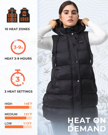 Topdot vest with hood offers extra weather protection in cold outdoor weather.