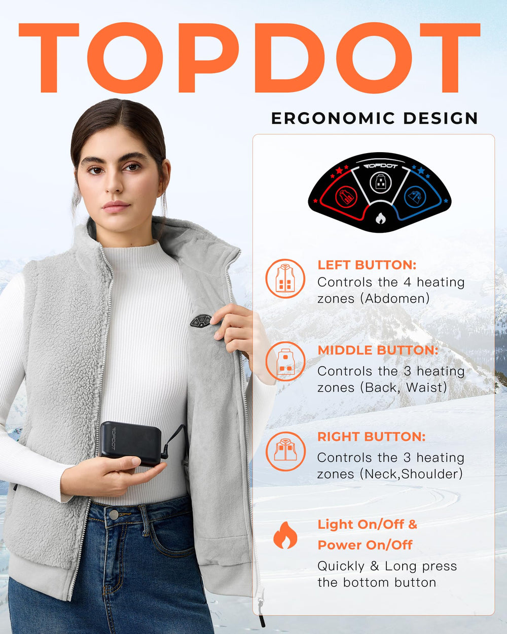 Topdot machine-washable heated vest for easy care