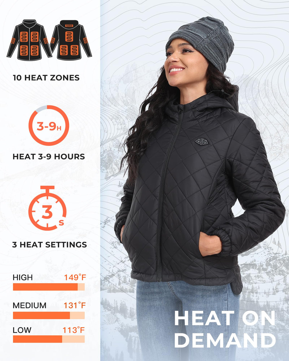 Topdot heated jacket elbow heating detail targets joints for consistent comfort.