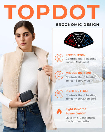 Topdot women heated vest in snow activity demonstrates versatile outdoor warmth.