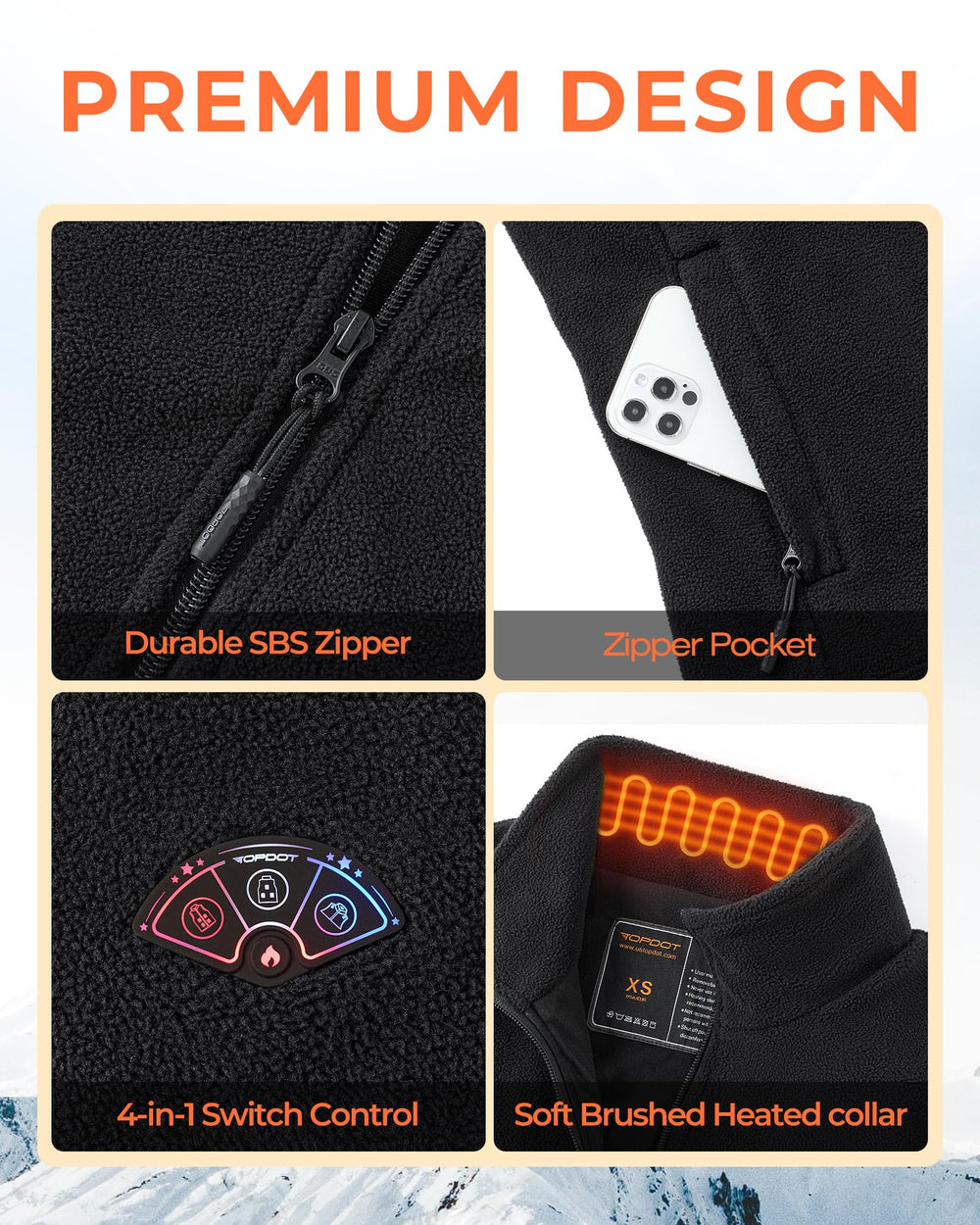 Topdot fleece vest collar and pockets highlight soft warmth and comfort