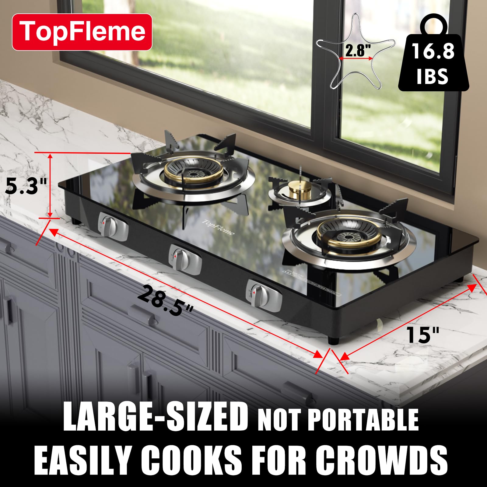 TopFleme auto-ignition lights quickly without electricity for camping dinners.