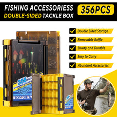 TOPFORT double-sided tackle box open demonstrates easy gear separation and protection on the go.