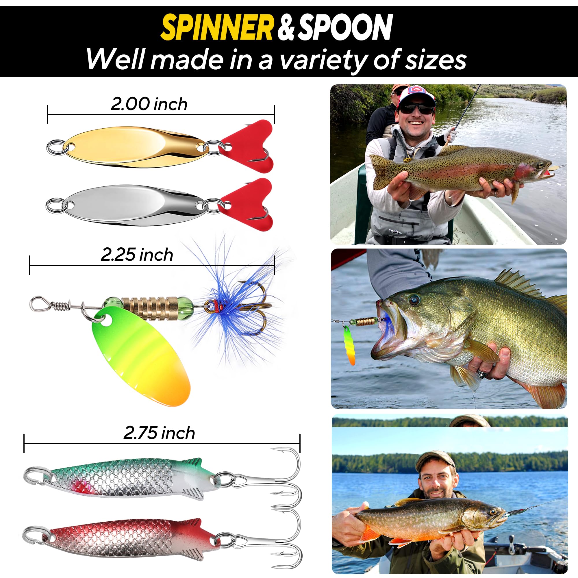 TOPFORT spoons and inline spinner assortment provides versatile lure options for bass and trout.