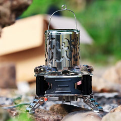 TopINCN mini heater in action with stove for outdoor use