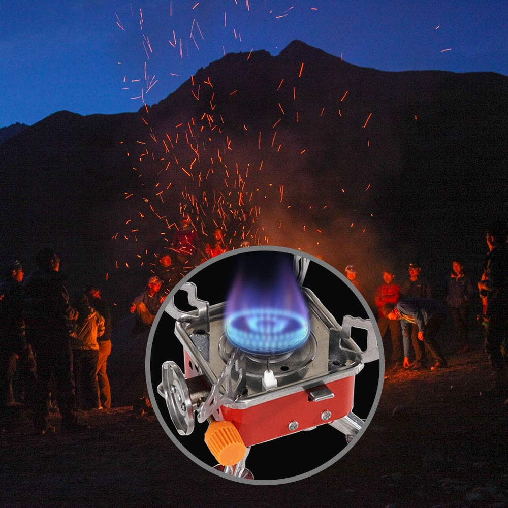 Topincn camping stove outdoors against a scenic hiking backdrop.
