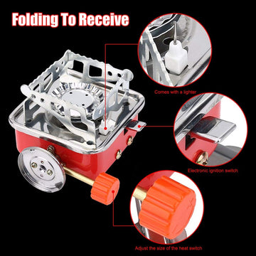 Topincn camping stove ready for outdoor cooking with pot compatibility.