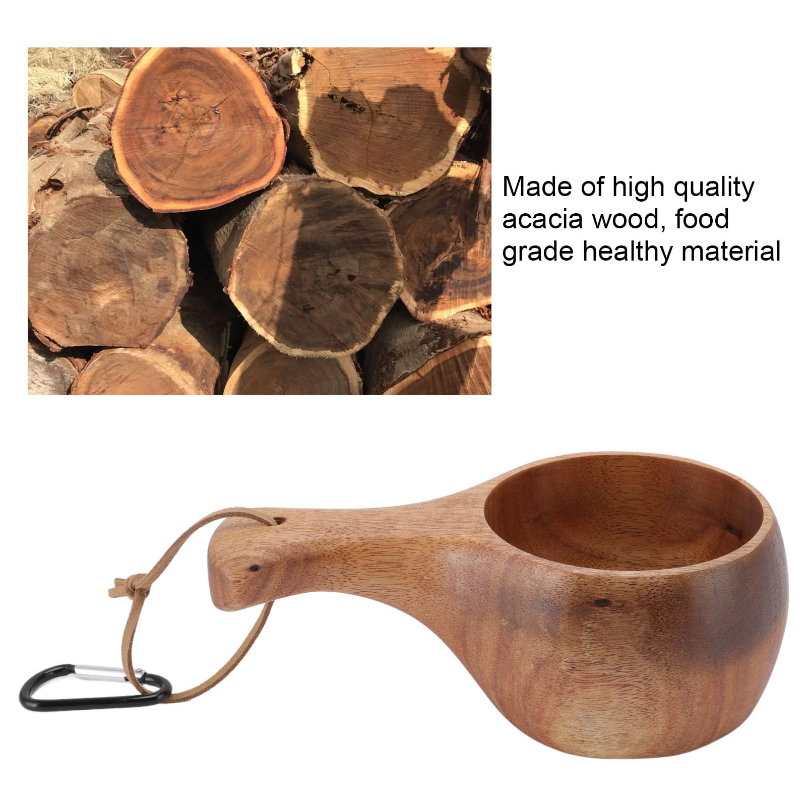 TOPINCN wooden cup with easy-to-hold handle and lanyard for backpack.