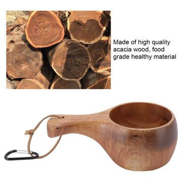TOPINCN wooden cup with easy-to-hold handle and lanyard for backpack.