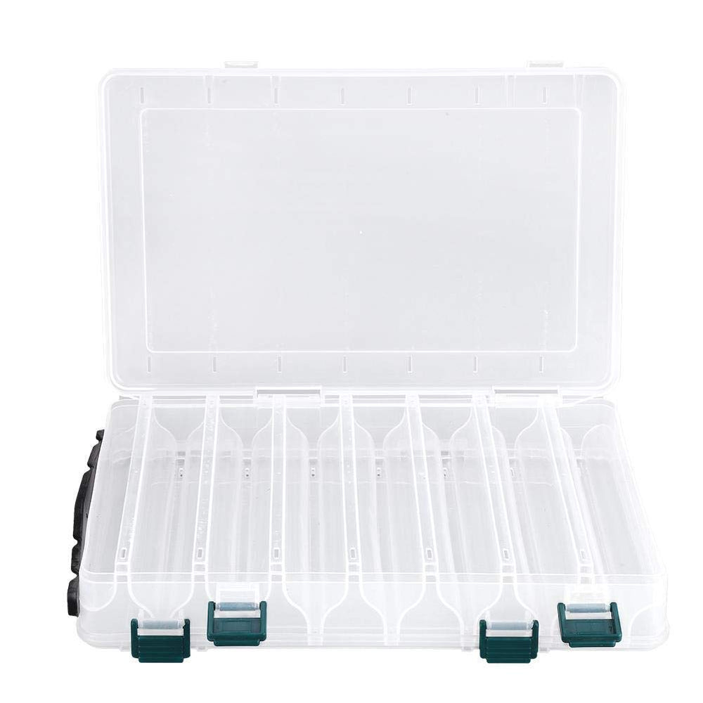 Front view of TOPINCN clear lure box with 14 slots