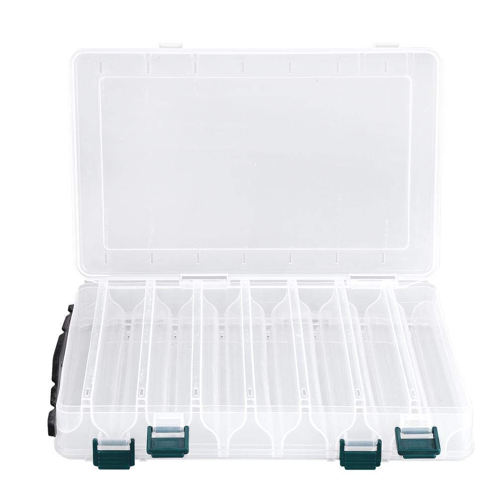 Front view of TOPINCN clear lure box with 14 slots