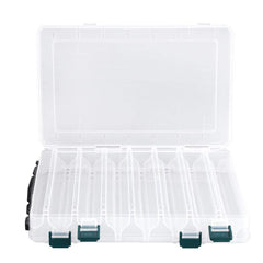 Front view of TOPINCN clear lure box with 14 slots