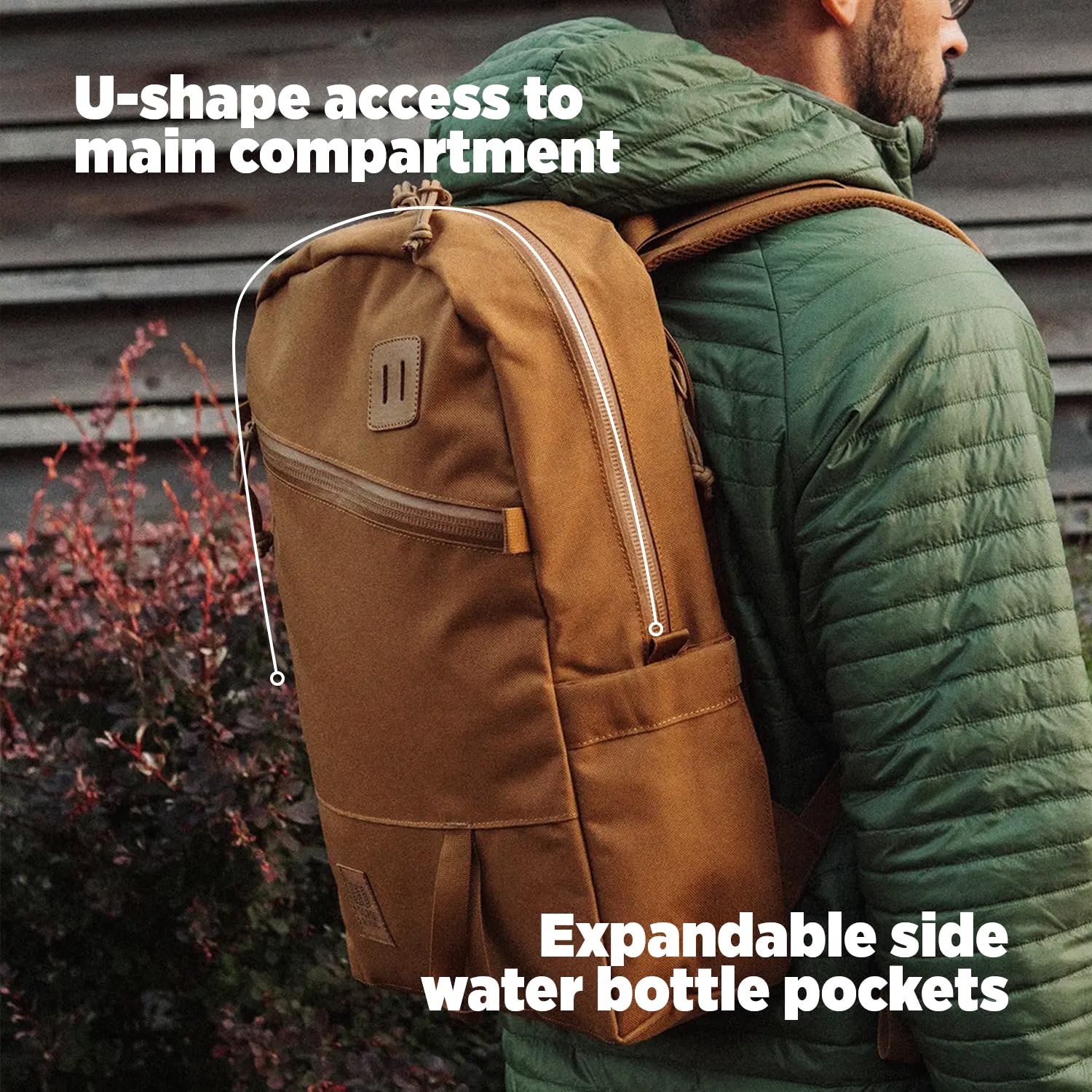 Topo Designs Daypack Tech external padded laptop sleeve accommodates most 15-inch laptops.