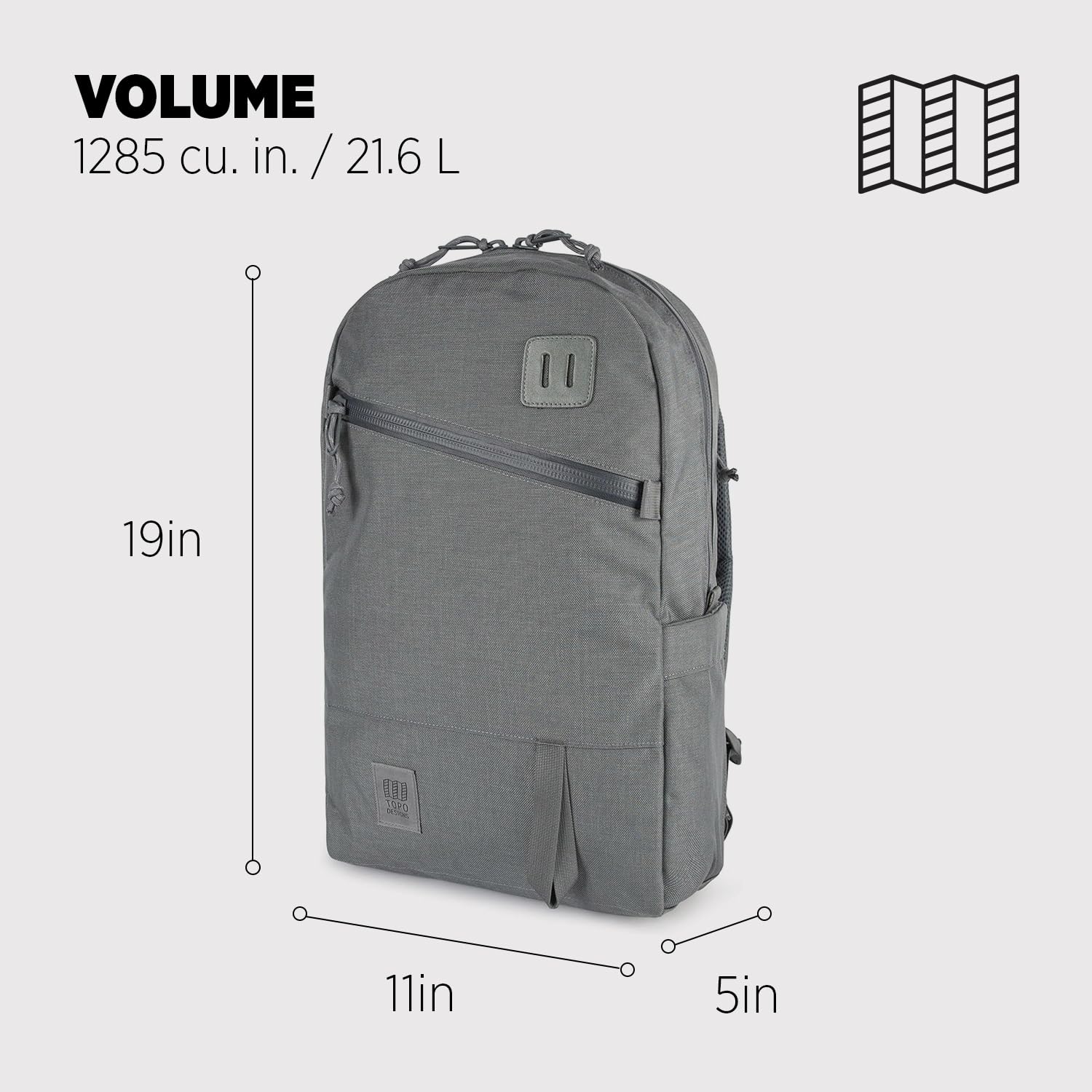 Topo Designs Daypack Tech front pocket access for quick, organized item retrieval.