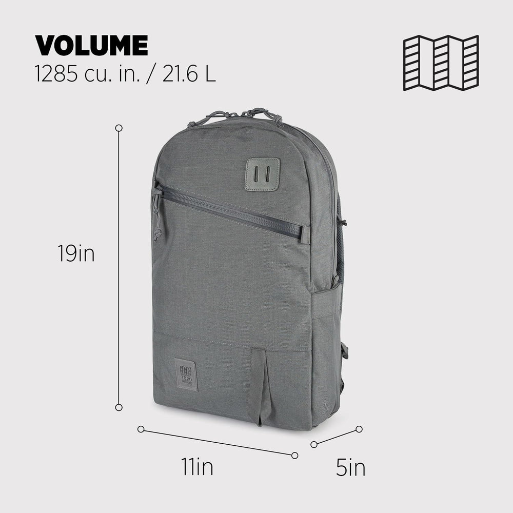 Topo Designs Daypack Tech front pocket access for quick, organized item retrieval.