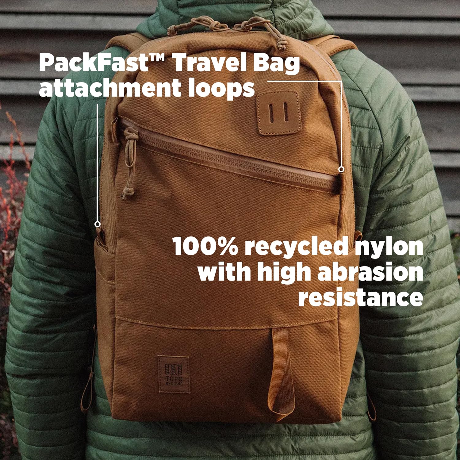 Topo Designs Daypack Tech contoured padded shoulder straps improve comfortable carrying.