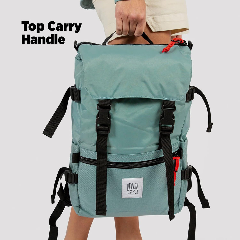 Topo Designs Rover Pack Classic dual-compression-straps demonstrate secure load management on commutes and hikes.