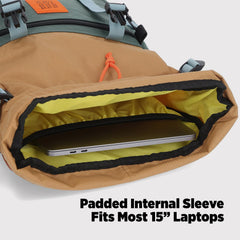 Topo Designs Rover Pack Classic laptop sleeve interior shot supports safe daily tech transport.
