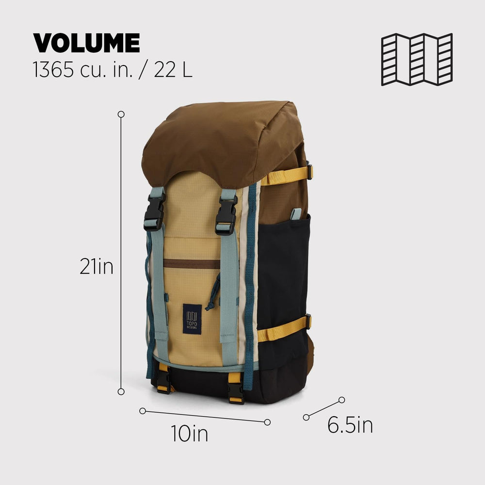 Topo Designs Rover Trail Pack 22L stowable waist belt secures gear on the move.