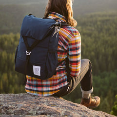 Topo Designs Y-Pack Navy back view showing streamlined silhouette.