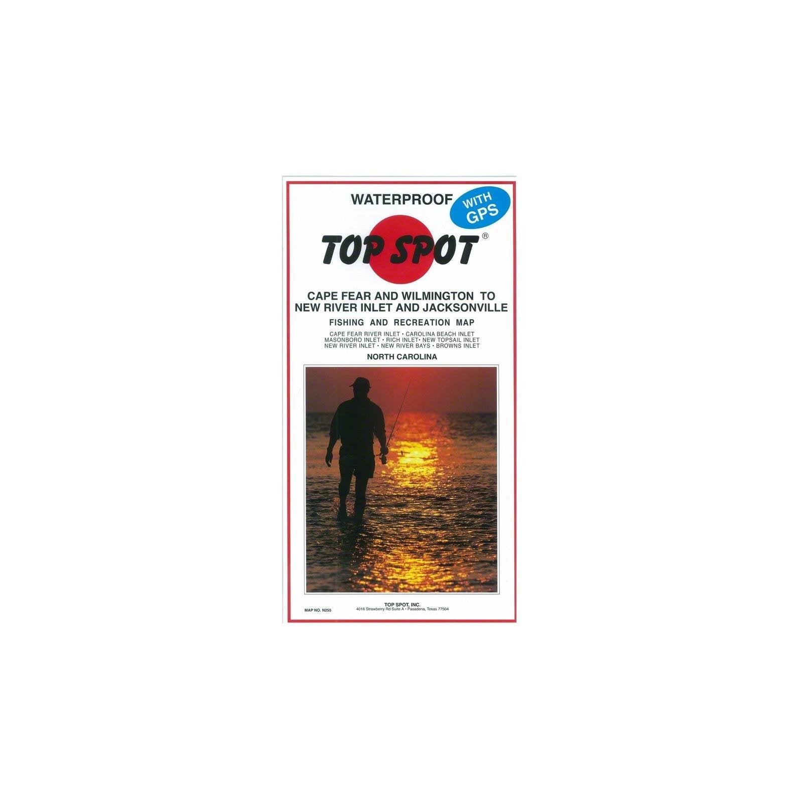 Topspot fishing map highlights GPS hotspots from Cape Fear to Jacksonville for productive trips.