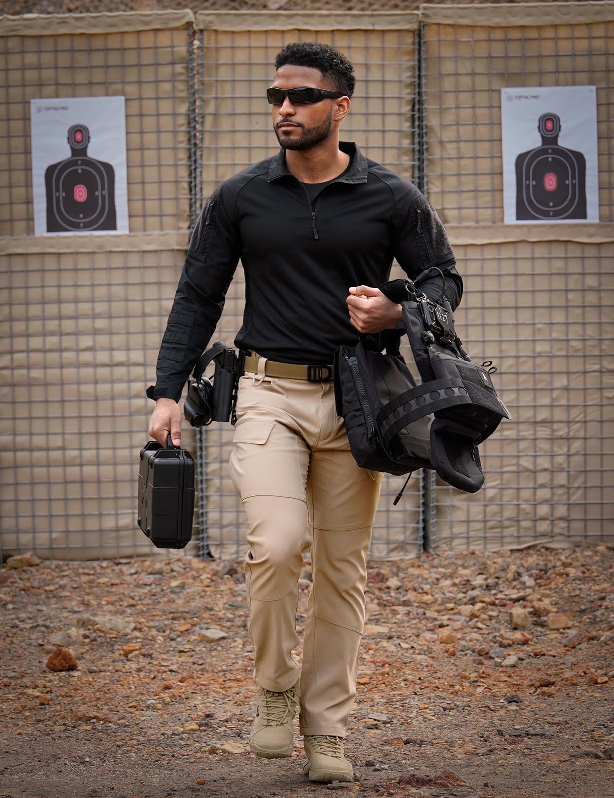 TOPTACPRO Tactical Pants Khaki fabric texture highlights abrasion resistance and mobility