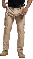 TOPTACPRO Tactical Pants Khaki front view demonstrates 4-way stretch for movement