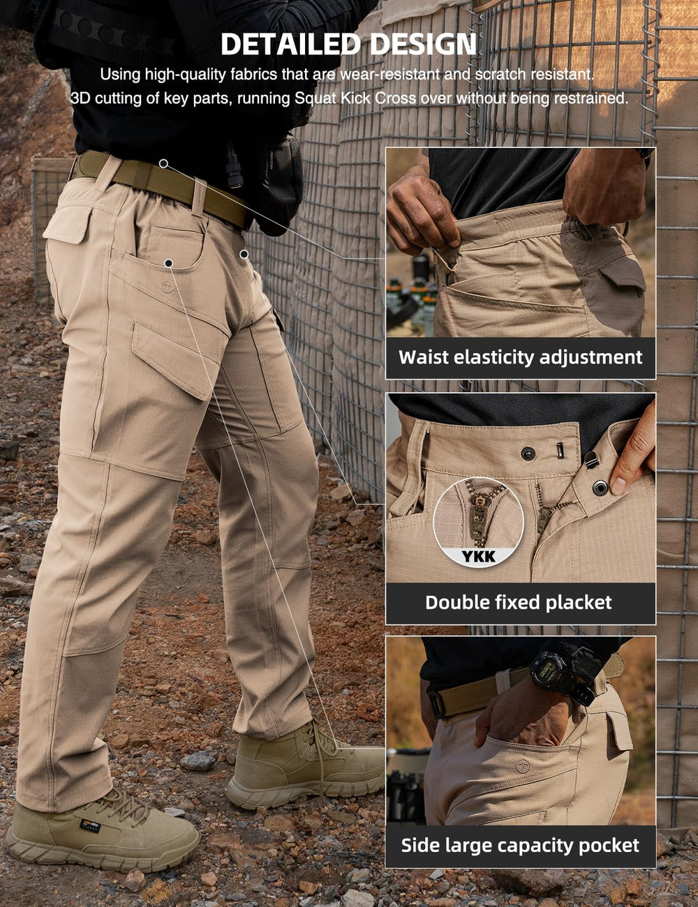 TOPTACPRO Tactical Pants waist closure and belt loops ensure secure fit.