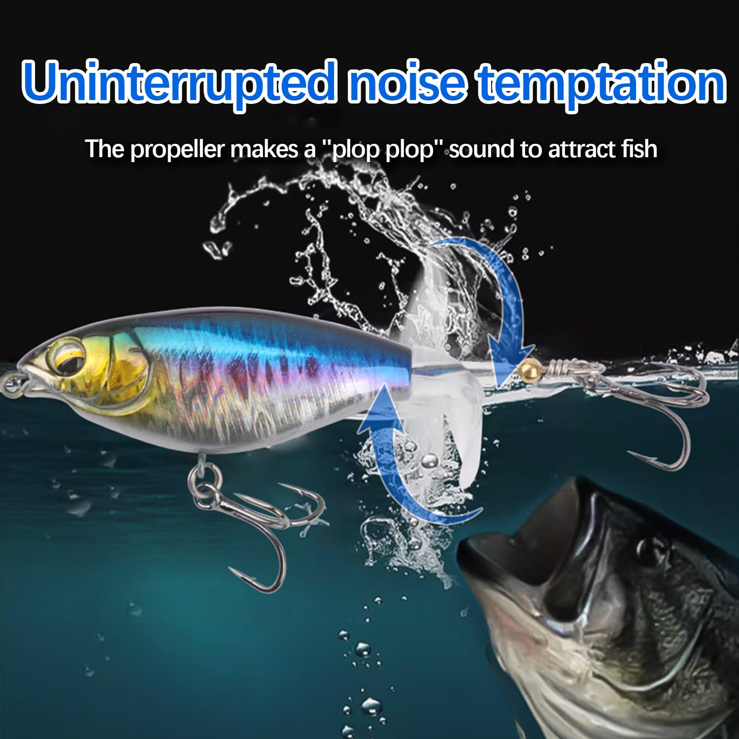 Rotating tail action of topwater lure underwater shot
