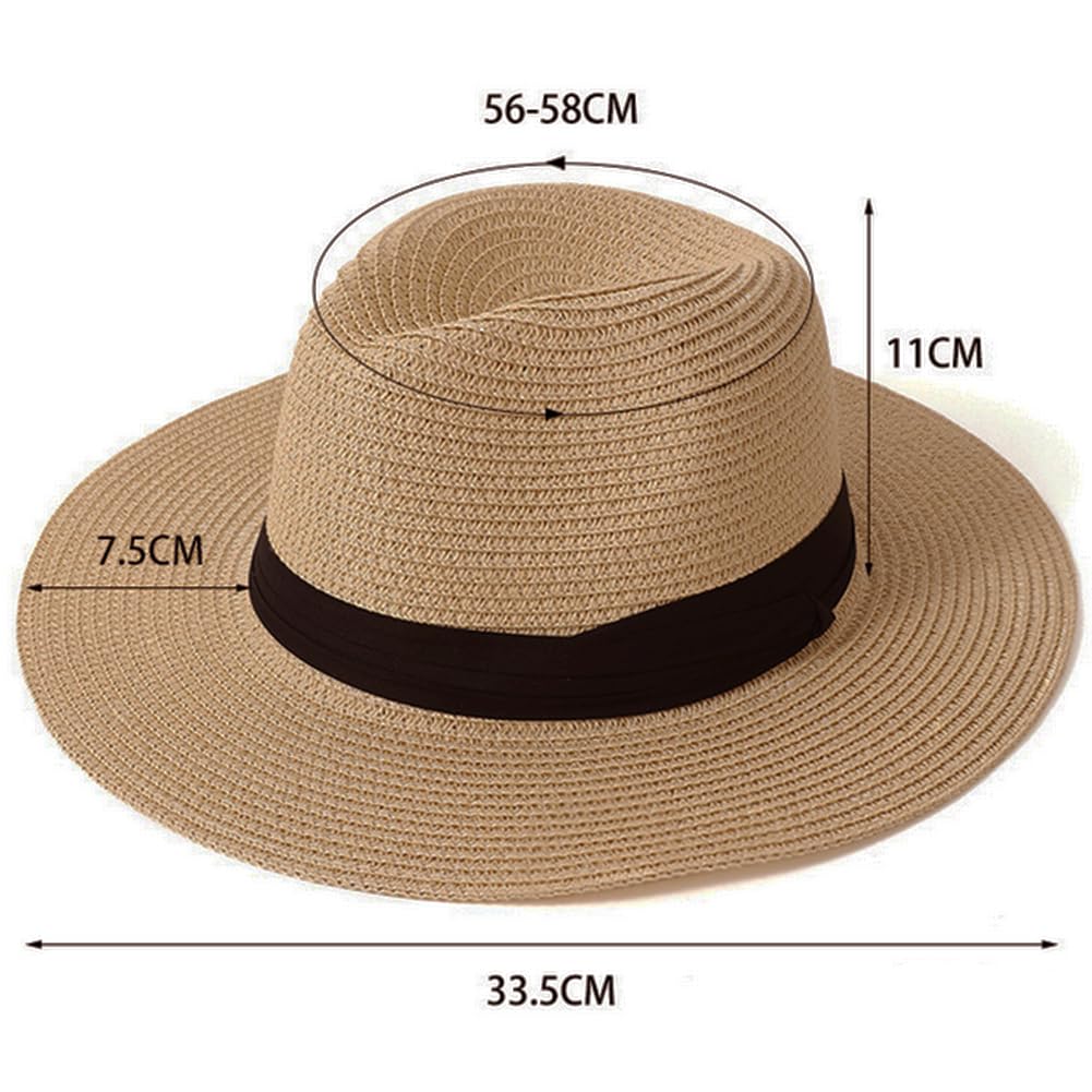 TOPWEL wide brim straw hat side view showing ribbon detail
