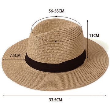 TOPWEL wide brim straw hat side view showing ribbon detail