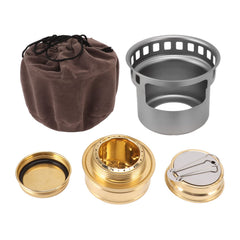 Topyond mini stove windproof brass front view for reliable outdoor cooking.
