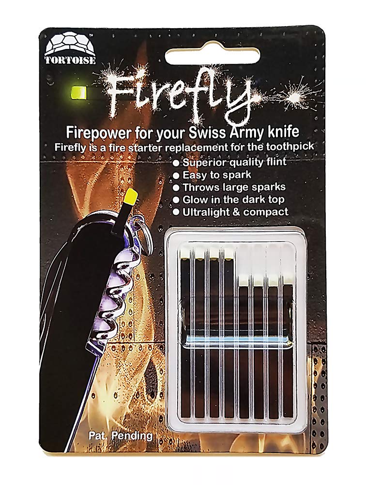 Tortoise Gear Firefly regular firestarter in a Swiss Army knife, showing strong sparks