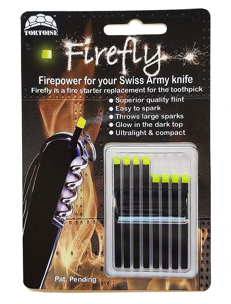 Tortoise Gear Firefly regular firestarter replacing 50mm toothpick in Victorinox knives.
