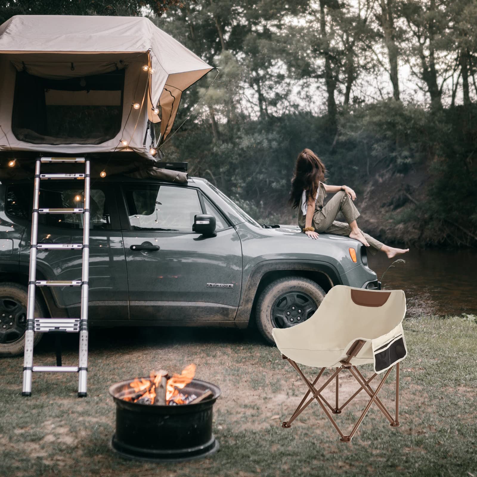 TOSAMC camping chair side pocket holds essentials for quick access.