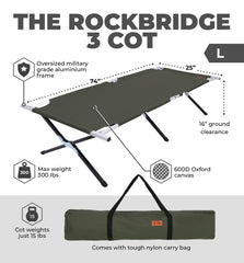 Tough Outdoors Evergreen cot XL underside storage space for gear organization