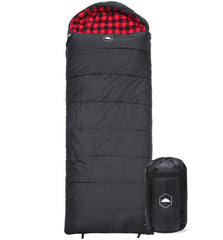 Tough Outdoors XL Trail sleeping bag at winter camp showing warmth and roomy XL design