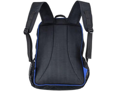 Tough1 Backpack Royal Blue side pocket view emphasizes water bottle or small item storage.