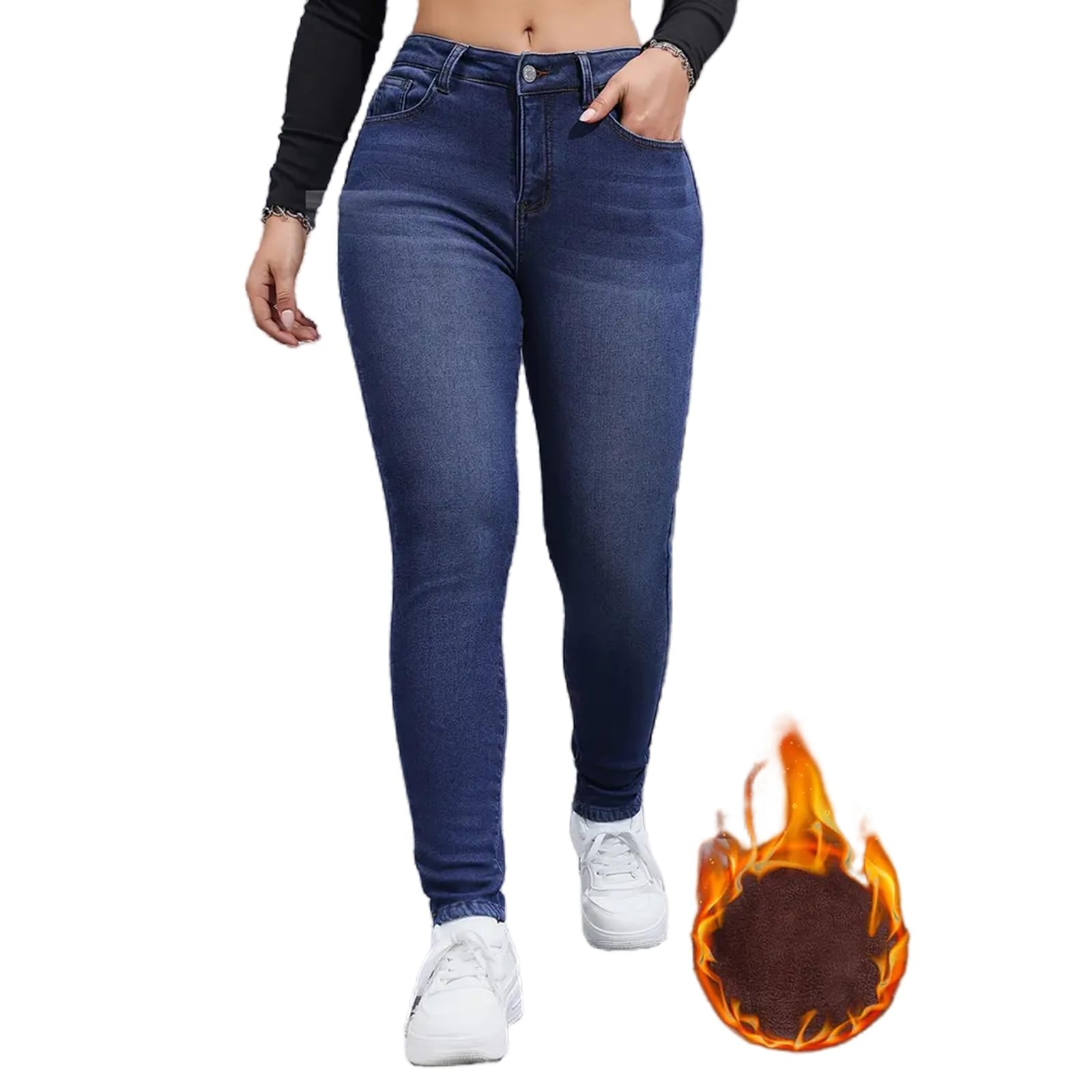 Toumov Womens Winter Fleece-Lined Jeans fleece close-up interior warmth