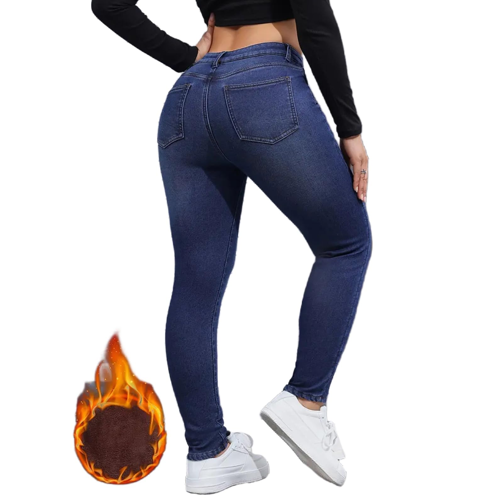 Toumov Womens Winter Fleece-Lined Jeans hem detail for durability