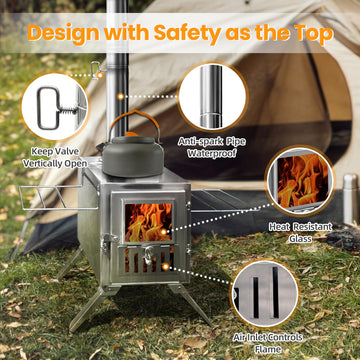 TOUNTO wood stove compact-dimensions fit tight tents or cabins for portable warmth